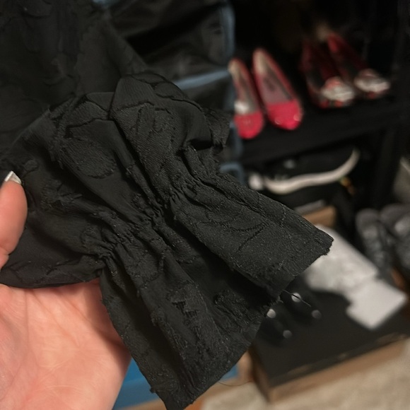 NEVER WORN! ALL Black Dressy Bebe Open Back Floral Ruffle Rompe - Picture 5 of 14